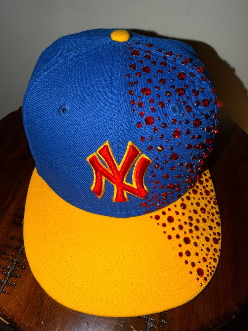 Blue and Yellow New York Crystal-Embellished Fitted Cap